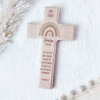 Personalisiertes Taufkreuz Aquarell "Regenbogen Rosa"