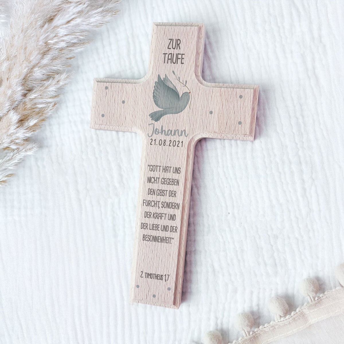 Personalisiertes Taufkreuz Aquarell "Taube"