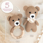 Set aus personalisierter Babyrassel und Kuscheltier "Bär"