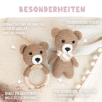 Set aus personalisierter Babyrassel und Kuscheltier "Bär"