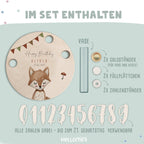 Personalisierter Geburtstagsteller Fuchs mit Kerzenhalter, Vase & Jahreszahlen