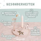 Personalisierter Geburtstagsteller Reh mit Kerzenhalter, Vase & Jahreszahlen