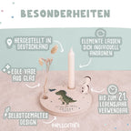 Personalisierter Geburtstagsteller T-Rex mit Kerzenhalter, Vase & Jahreszahlen