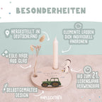 Personalisierter Geburtstagsteller Trecker mit Kerzenhalter, Vase & Jahreszahlen