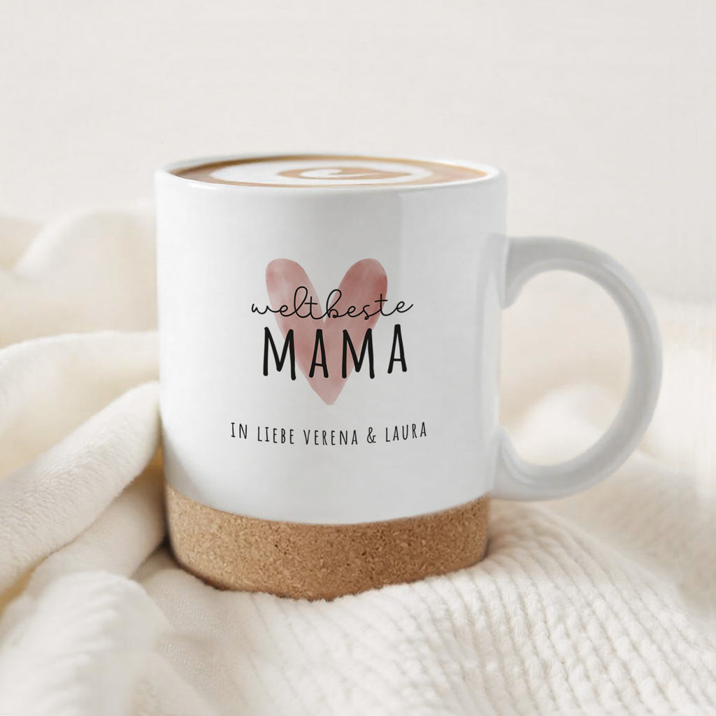 Personalisierte Tasse mit Korkboden und Deckel "Muttertag"