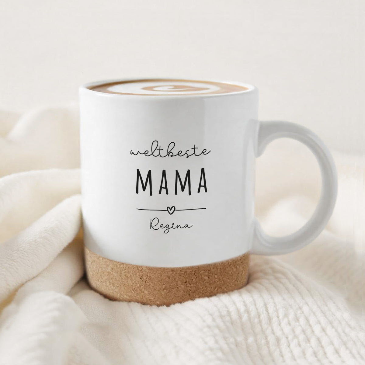 Personalisierte Tasse mit Korkboden und Deckel "Muttertag"
