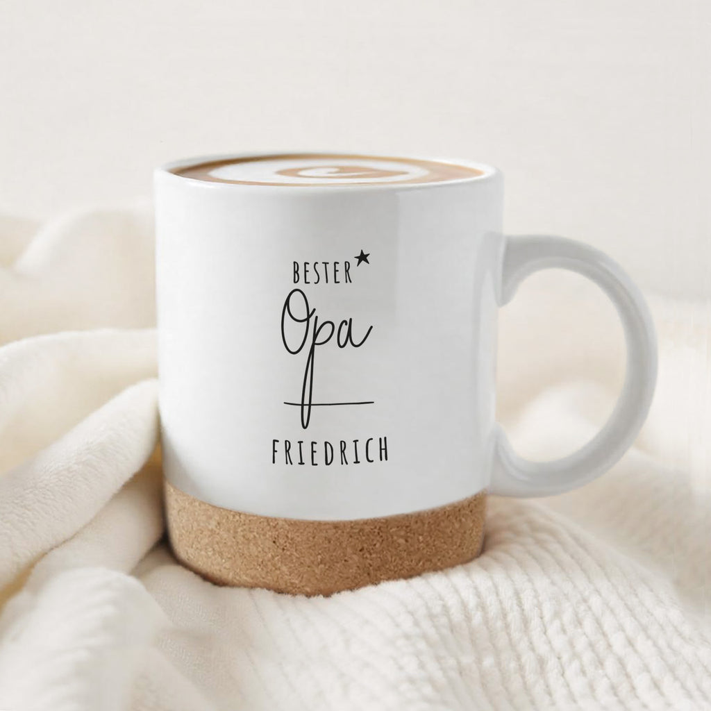 Personalisierte Tasse mit Korkboden und Deckel "Opa"