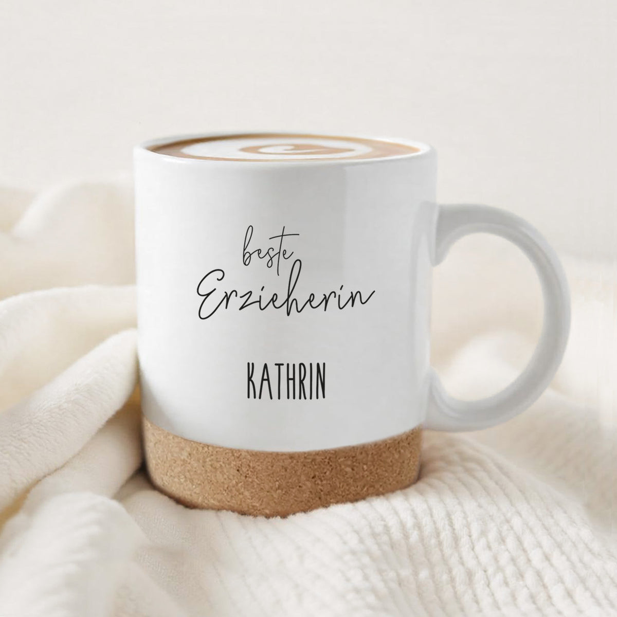 Personalisierte Tasse mit Korkboden und Deckel "Dankeschön" als Abschiedsgeschenk