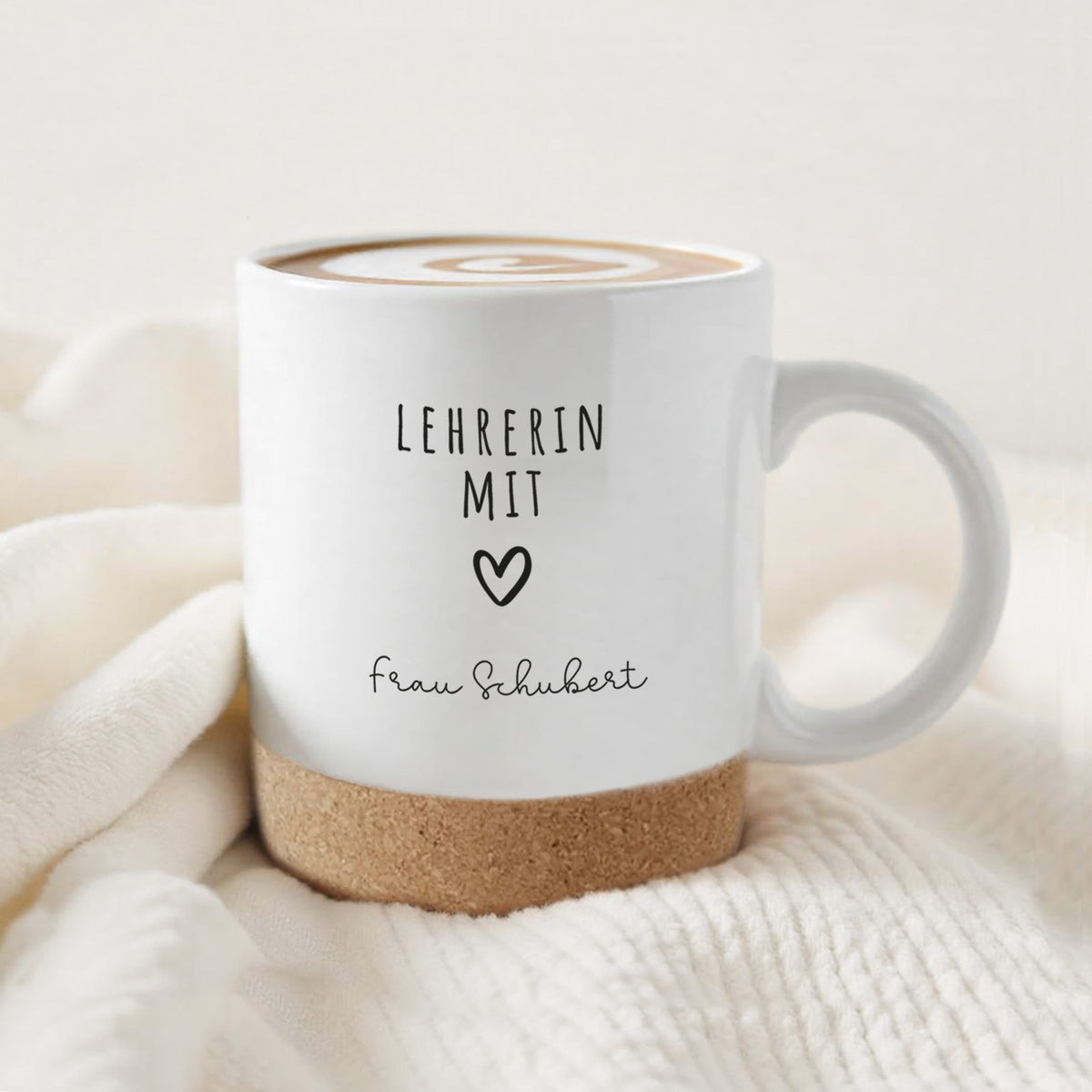 Personalisierte Tasse mit Korkboden und Deckel "Dankeschön" als Abschiedsgeschenk