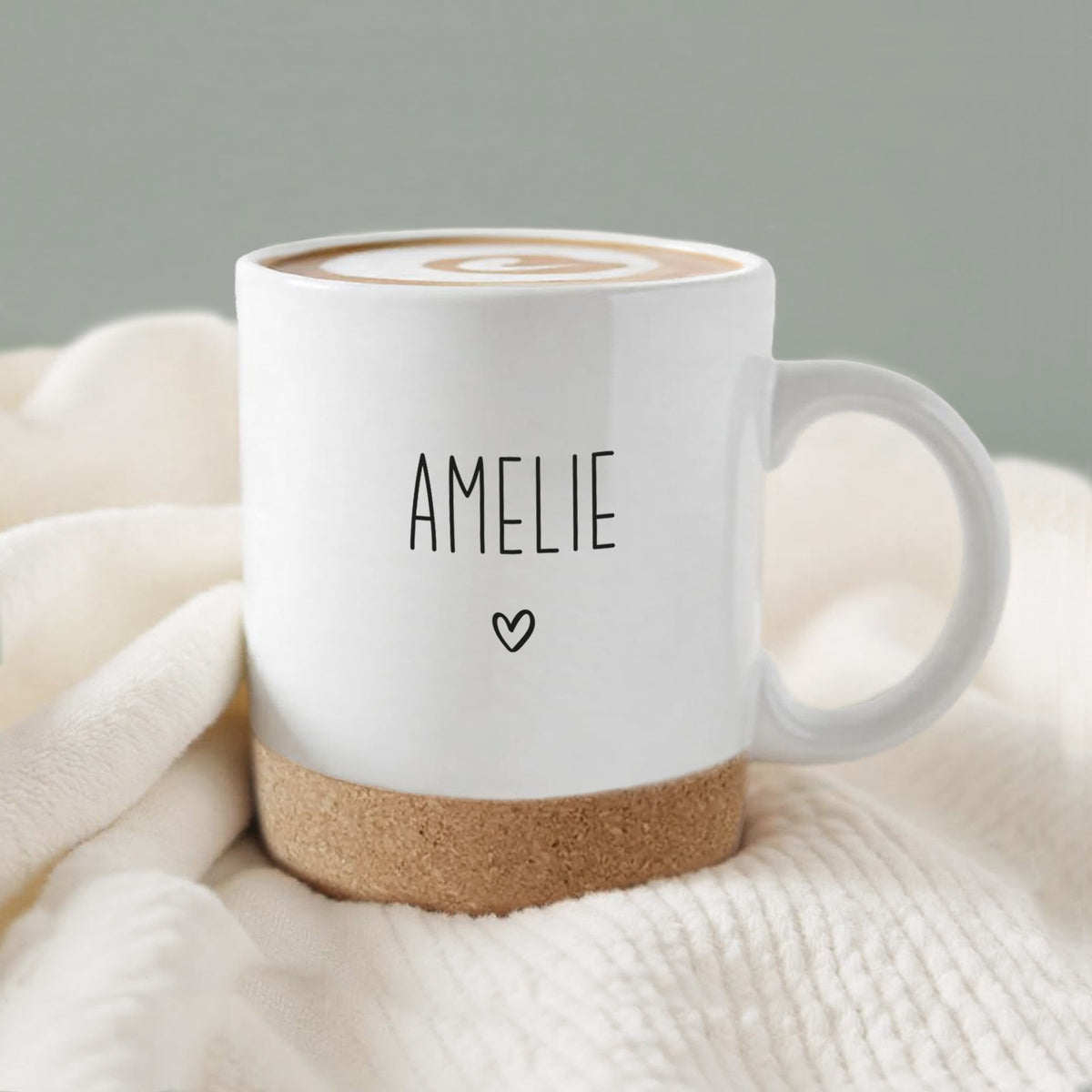Personalisierte Tasse mit Korkboden und Deckel "Hochzeit"