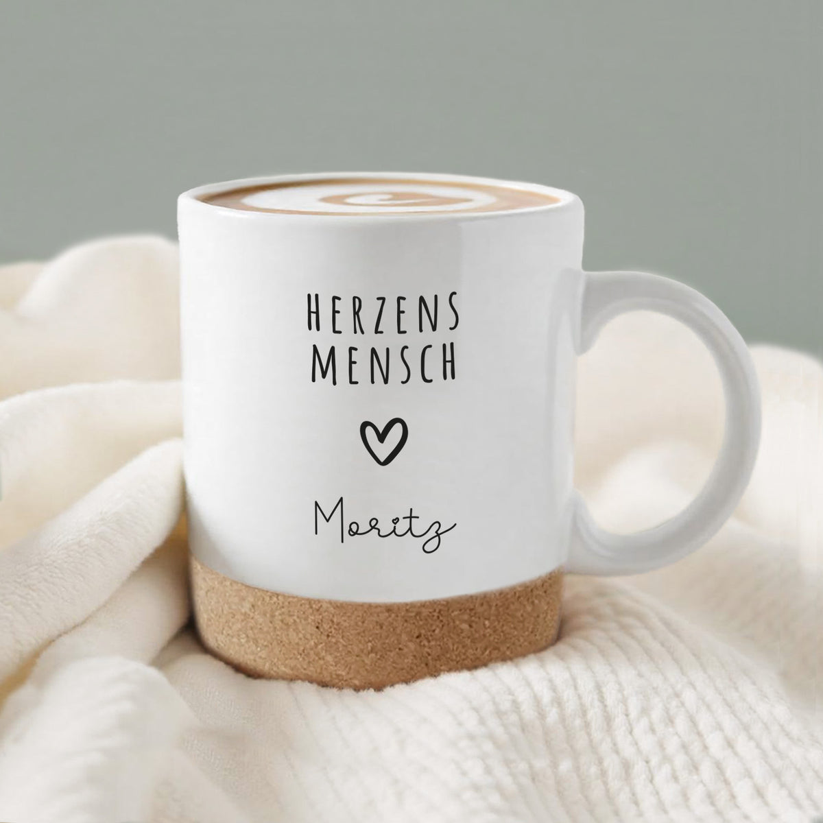 Personalisierte Tasse mit Korkboden und Deckel "Hochzeit"