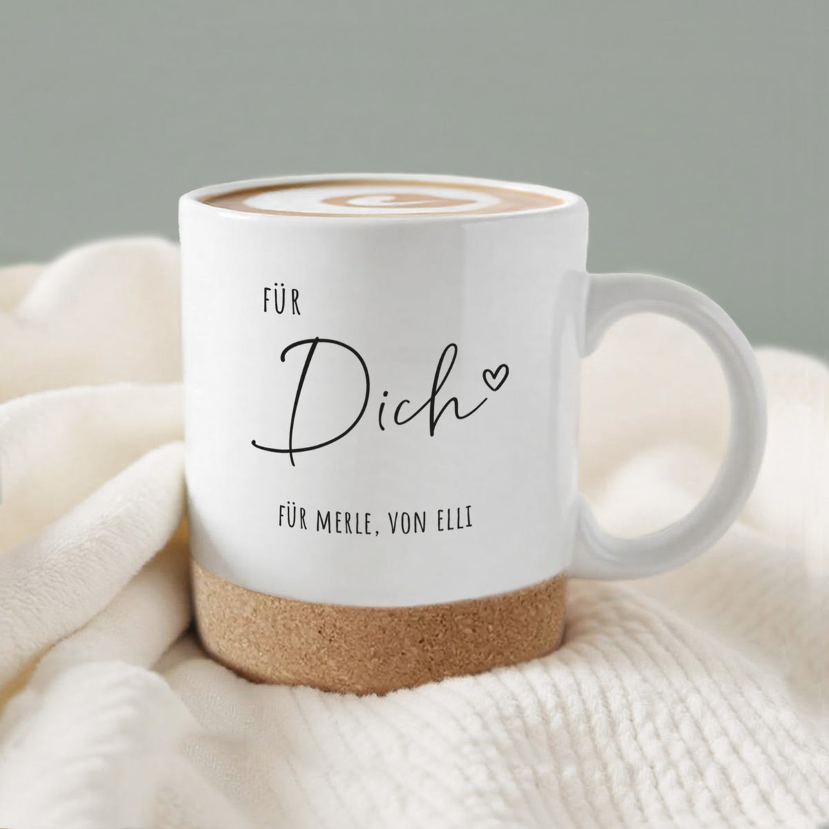 Personalisierte Tasse mit Korkboden und Deckel "Hochzeit"