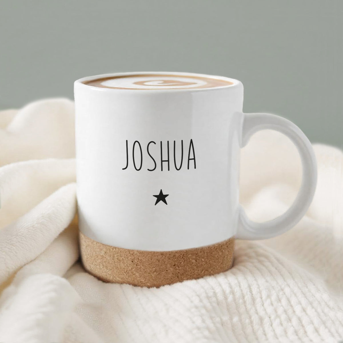 Personalisierte Tasse mit Korkboden und Deckel "Hochzeit"