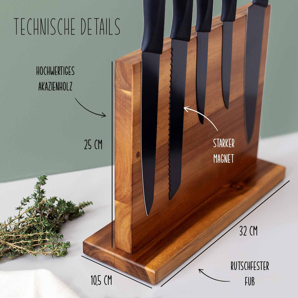 Messerblock Akazie magnetisch für bis zu 7 Messer