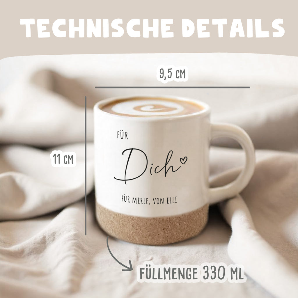 Keramik-Tasse mit Korkboden & Deckel „Name“ personalisiert Druck