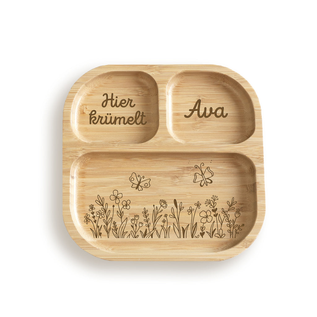 Babyteller „Blumenwiese“ personalisiert Gravur