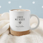 Personalisierte Tasse mit Korkboden und Deckel "Dankeschön" als Abschiedsgeschenk