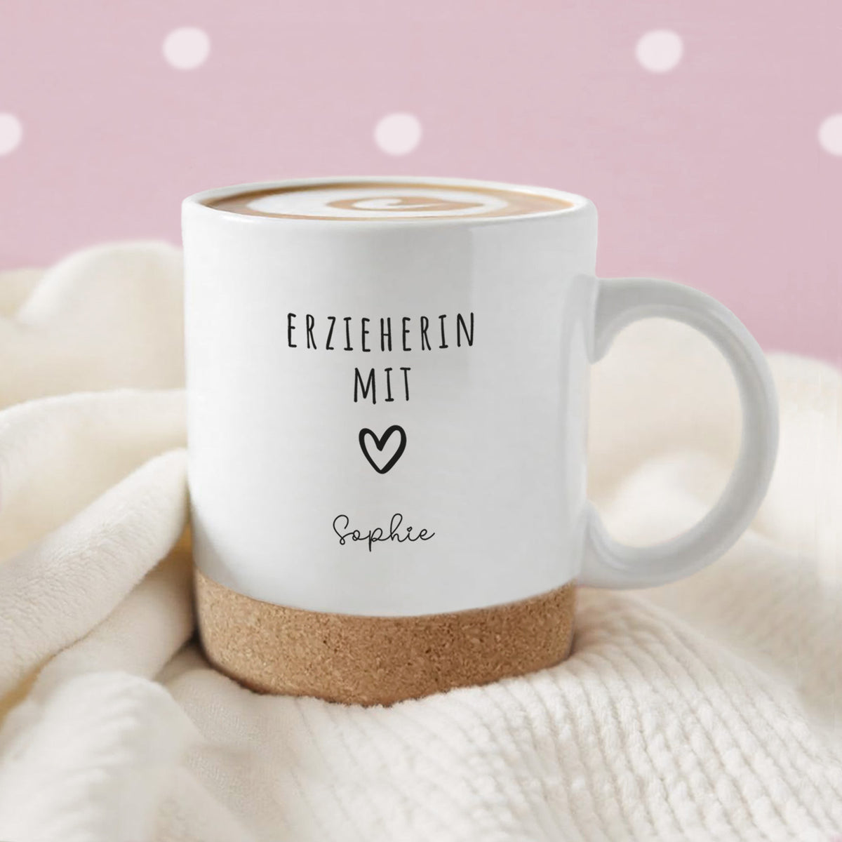 Personalisierte Tasse mit Korkboden und Deckel "Dankeschön" als Abschiedsgeschenk