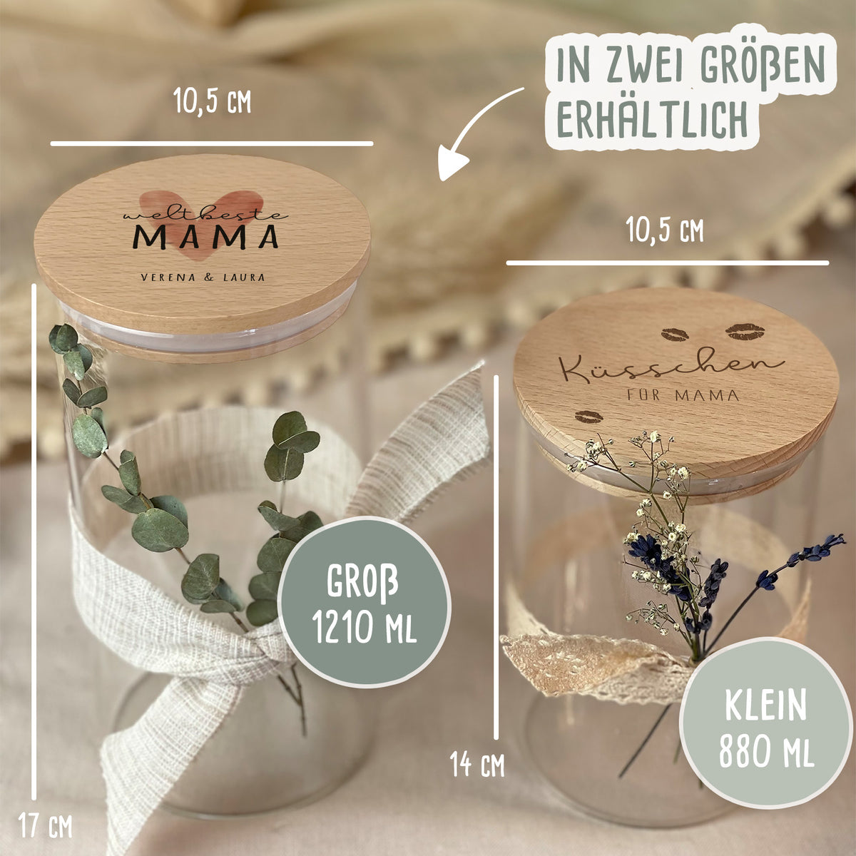 Personalisiertes Vorratsglas "Weltbeste Mama rotes Herz" Muttertagsgeschenk