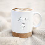 Keramik-Tasse mit Korkboden & Deckel „Name“ personalisiert Druck