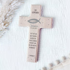 Personalisiertes Kreuz zur Kommunion Aquarell "Fisch"
