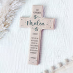 Personalisiertes Kreuz zur Kommunion Aquarell "Eukalyptus"