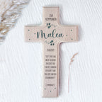 Personalisiertes Kreuz zur Kommunion Aquarell "Eukalyptus"