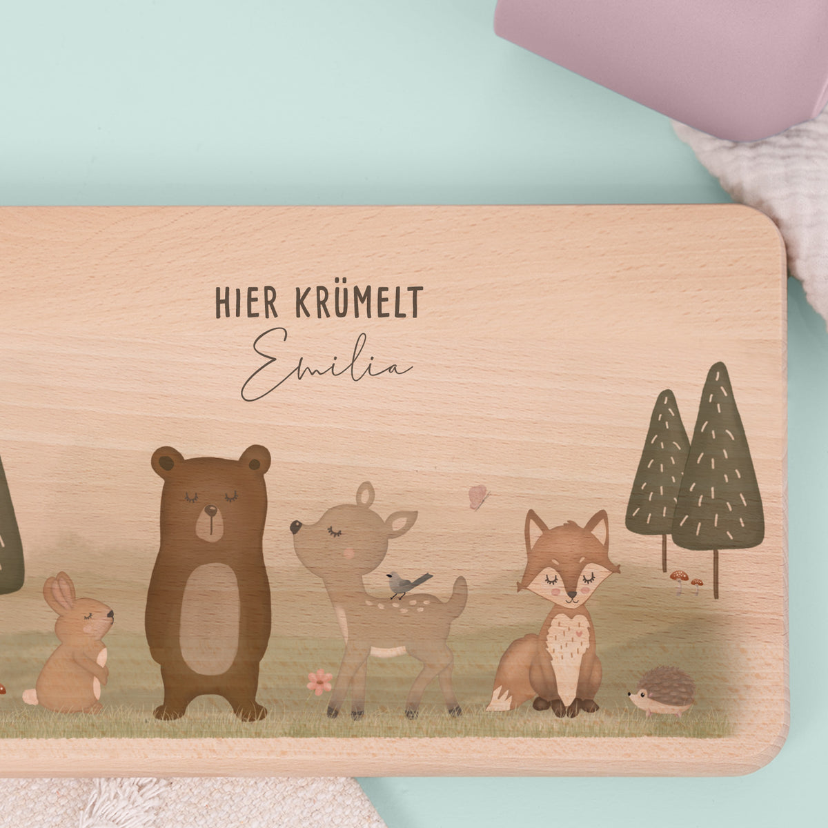 Frühstücksbrettchen Aquarell Tierwelt Buche