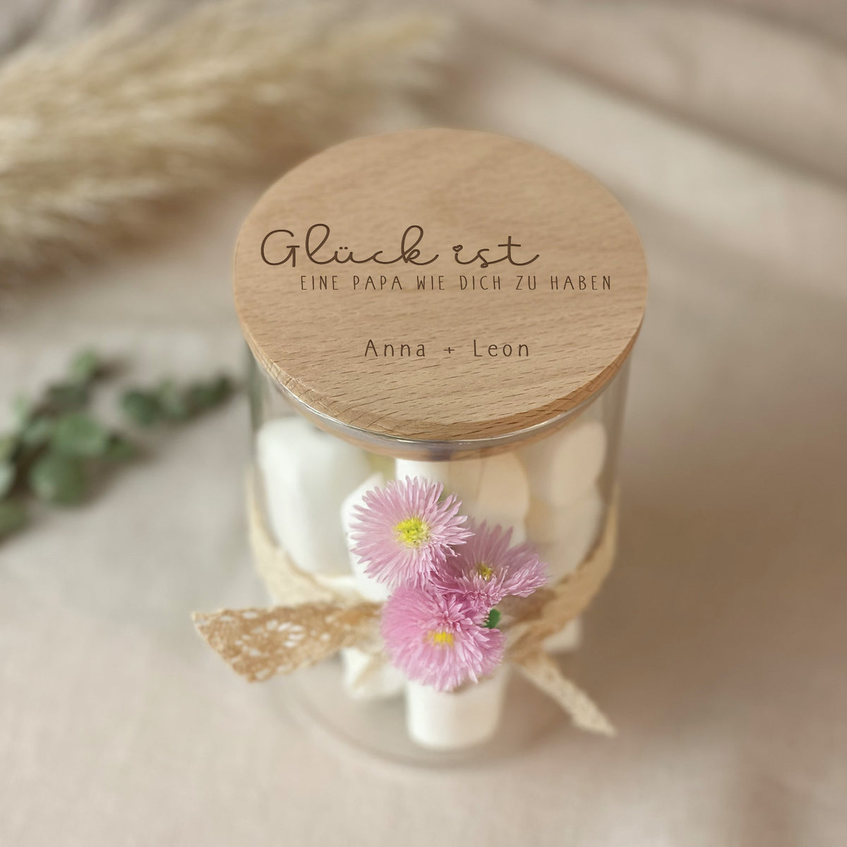 Vorratsglas „Glück ist einen Papa wie Dich zu haben“ personalisiert Gravur - Vatertagsgeschenk