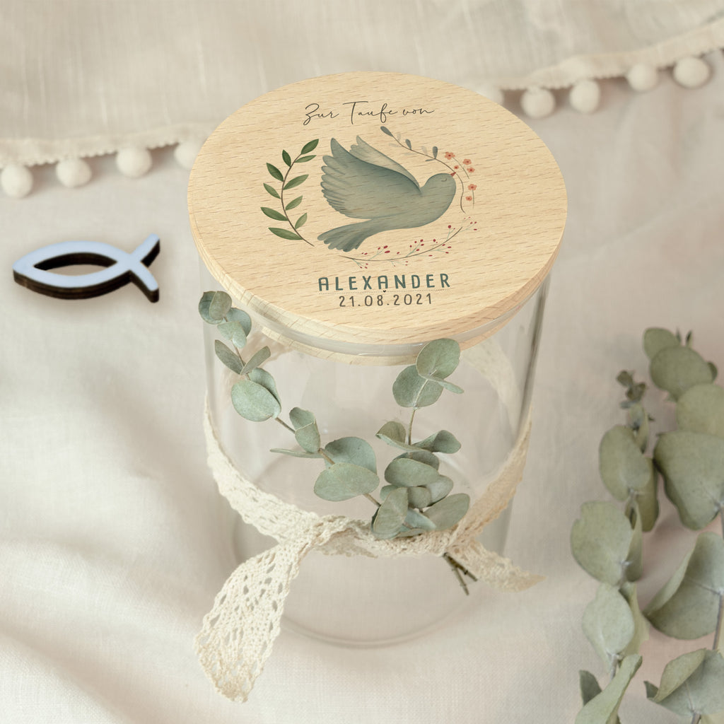 Vorratsglas zur Taufe Aquarell personalisiert Druck