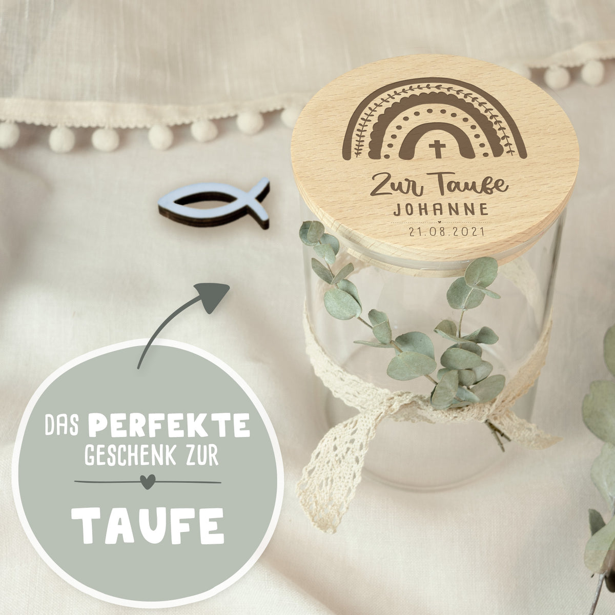 Vorratsglas zur Taufe personalisiert Gravur