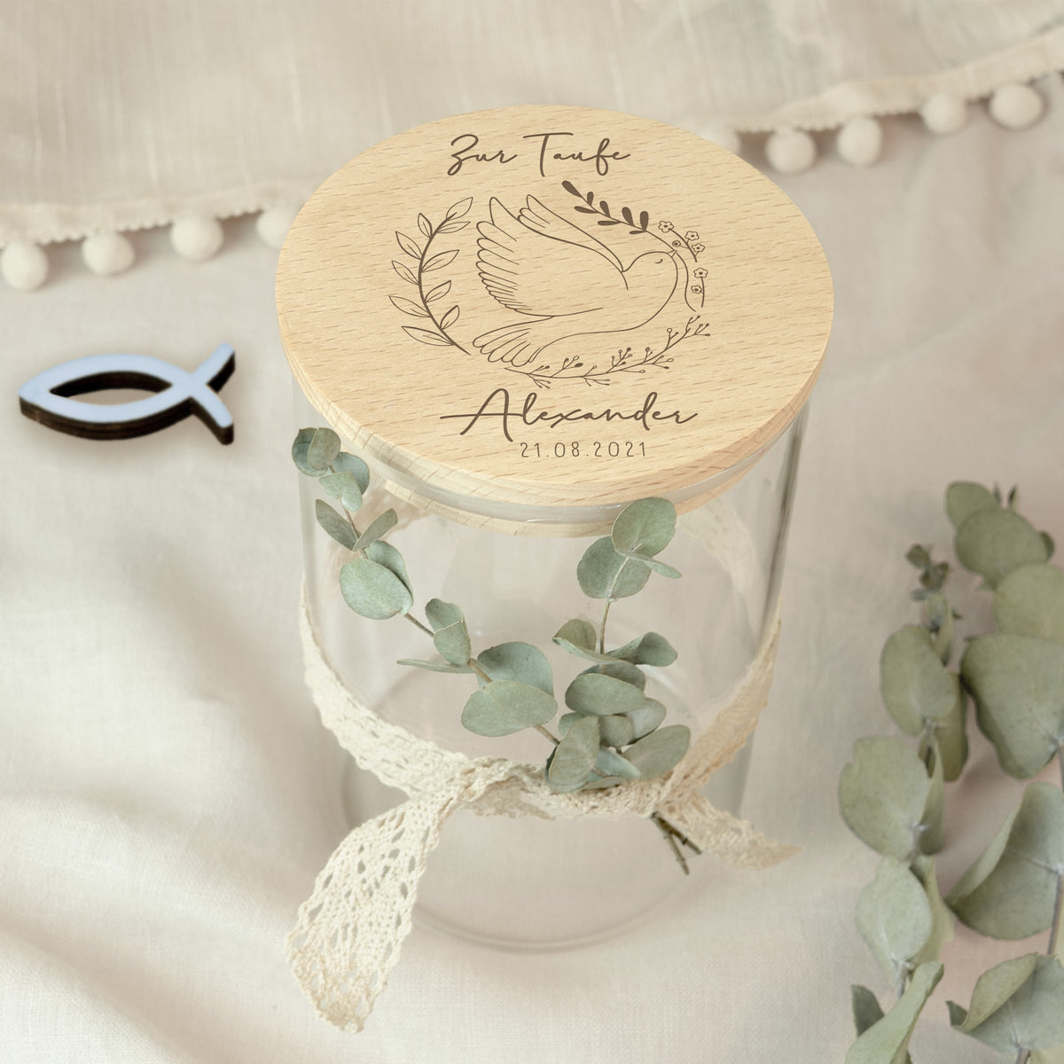 Vorratsglas zur Taufe personalisiert Gravur