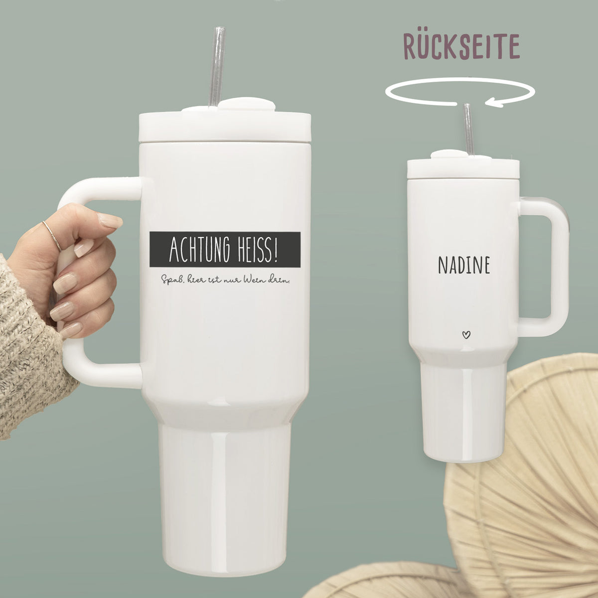 Personalisierter XXL-Thermobecher 1,2l mit Henkel "Sprüche bunt"