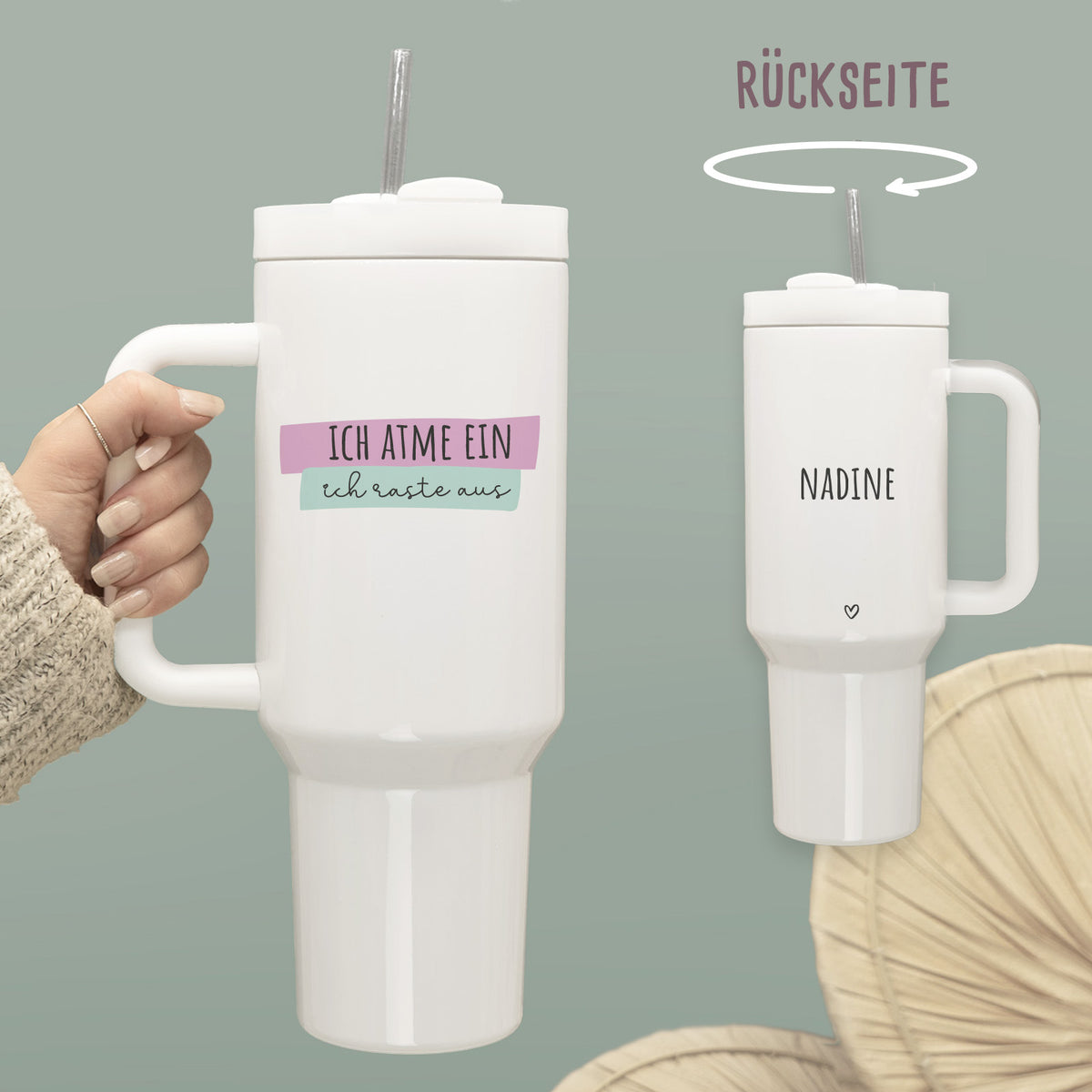 Personalisierter XXL-Thermobecher 1,2l mit Henkel "Sprüche bunt"
