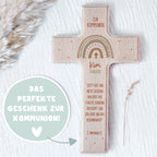 Personalisiertes Kreuz zur Kommunion Aquarell "Regenbogen Beige"