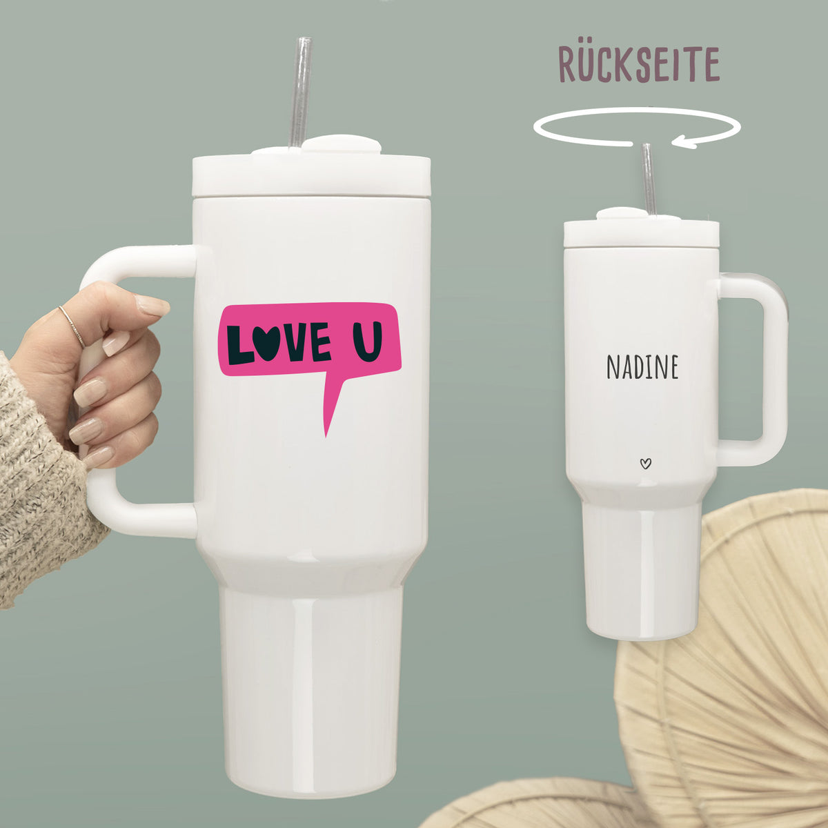 Personalisierter XXL-Thermobecher 1,2l mit Henkel "Mom" Muttertag