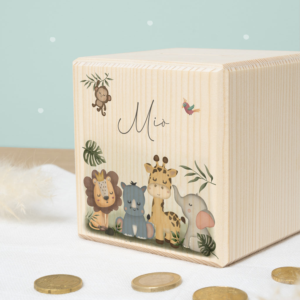Spardose Würfel "Safarimotiv" bunt bedruckt