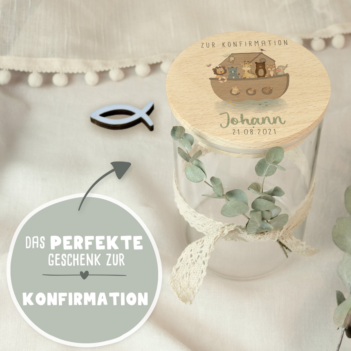 Personalisiertes Vorratsglas Aquarell Geschenk zur Konfirmation