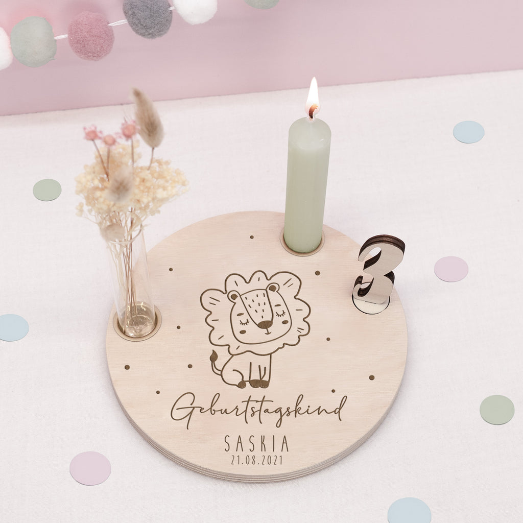 Geburtstagsteller „Löwe“ personalisiert Gravur