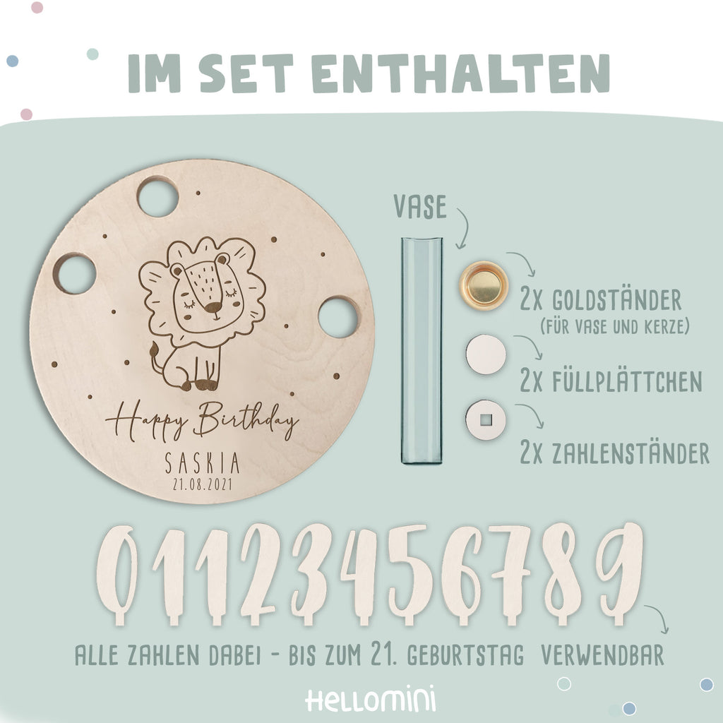 Geburtstagsteller „Löwe“ personalisiert Gravur