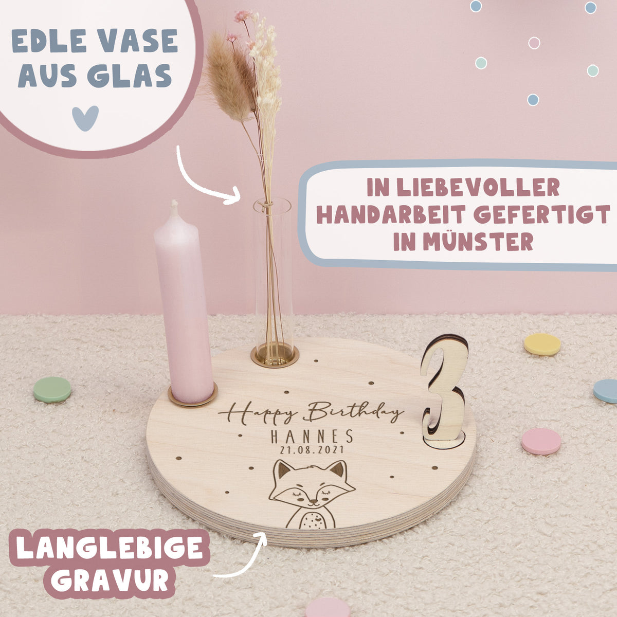 Geburtstagsteller „Fuchs“ personalisiert Gravur