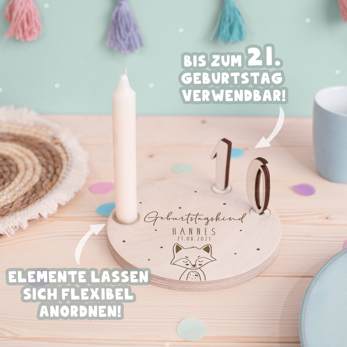 Geburtstagsteller „Fuchs“ personalisiert Gravur
