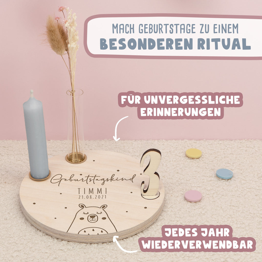 Geburtstagsteller „Bär“ personalisiert Gravur
