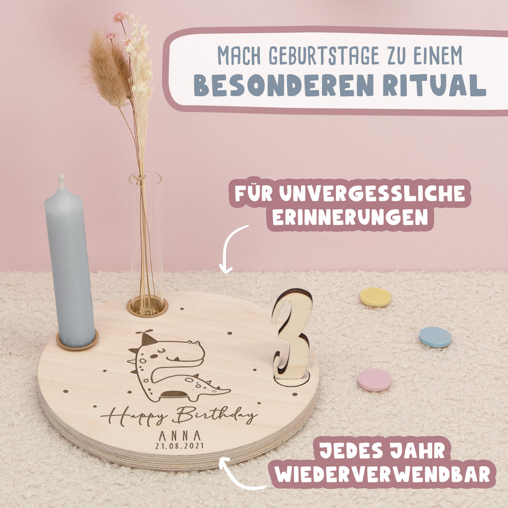 Geburtstagsteller „Dino“ personalisiert Gravur