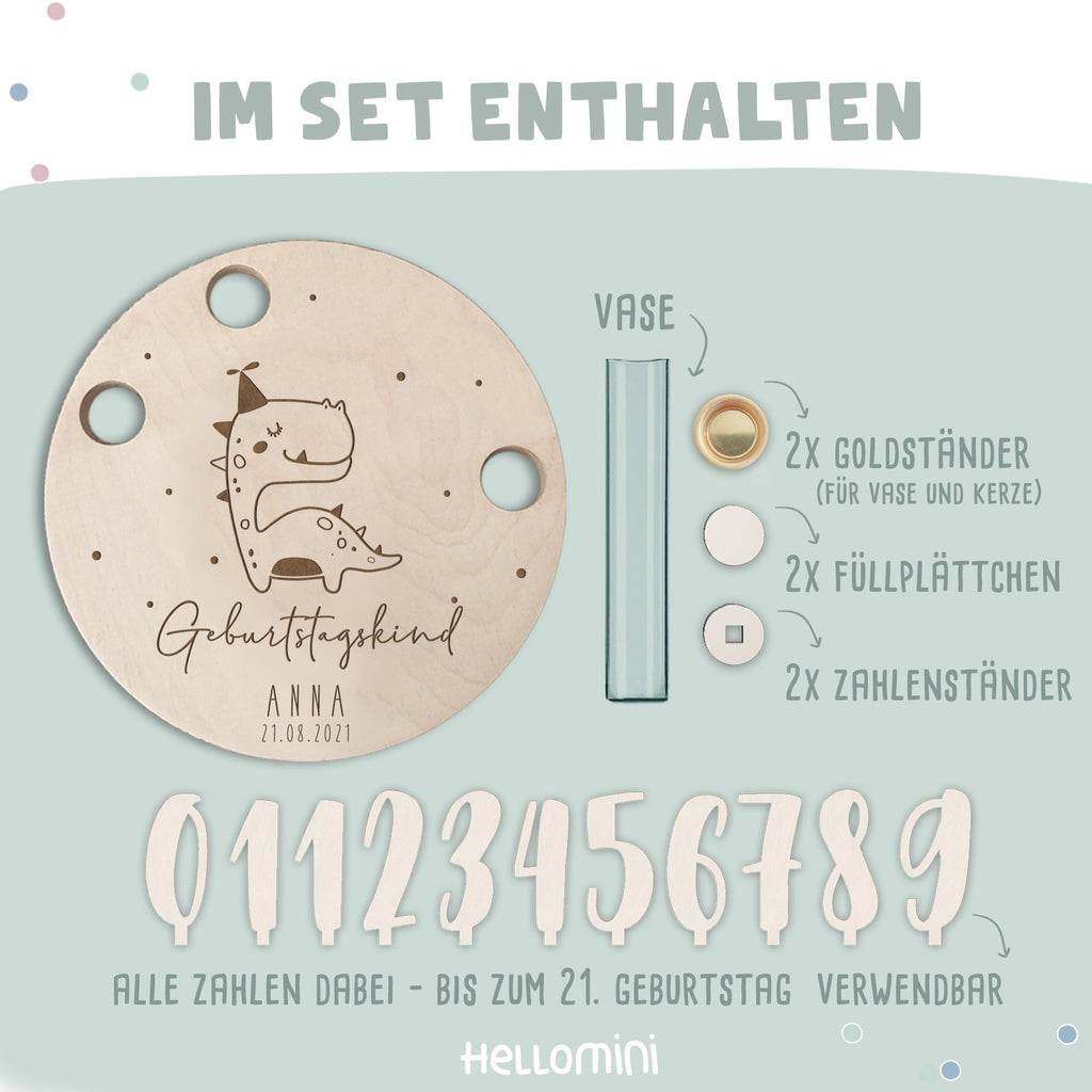 Geburtstagsteller „Dino“ personalisiert Gravur