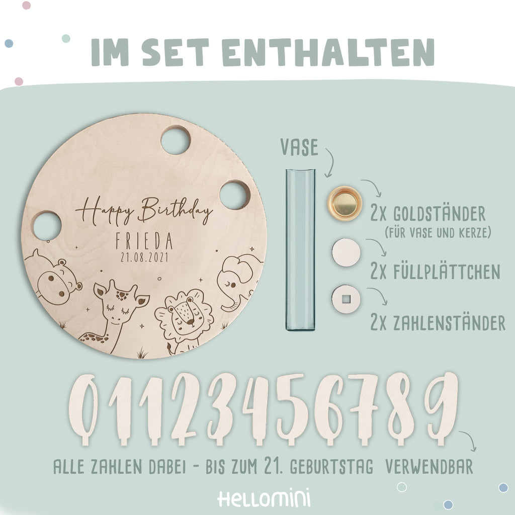 Geburtstagsteller „Safari“ personalisiert Gravur