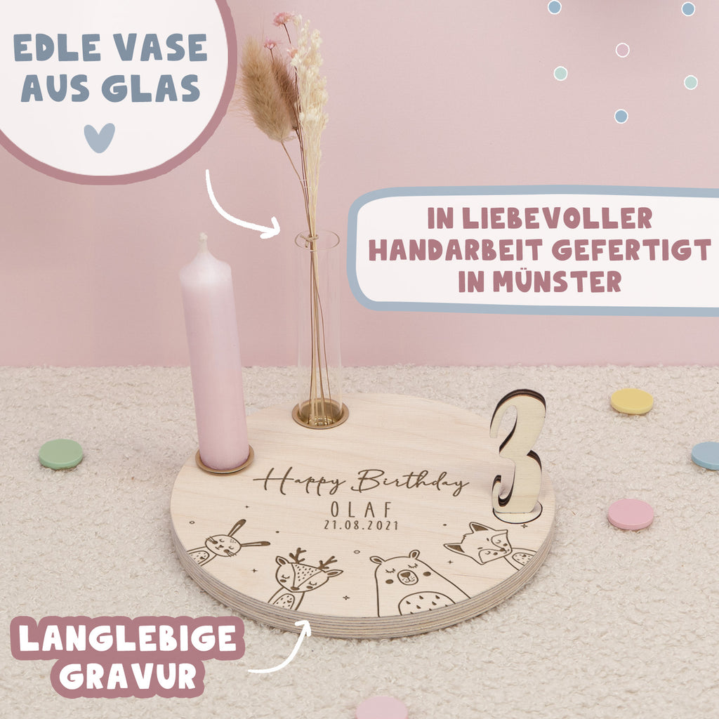 Geburtstagsteller „Waldtiere“ personalisiert Gravur