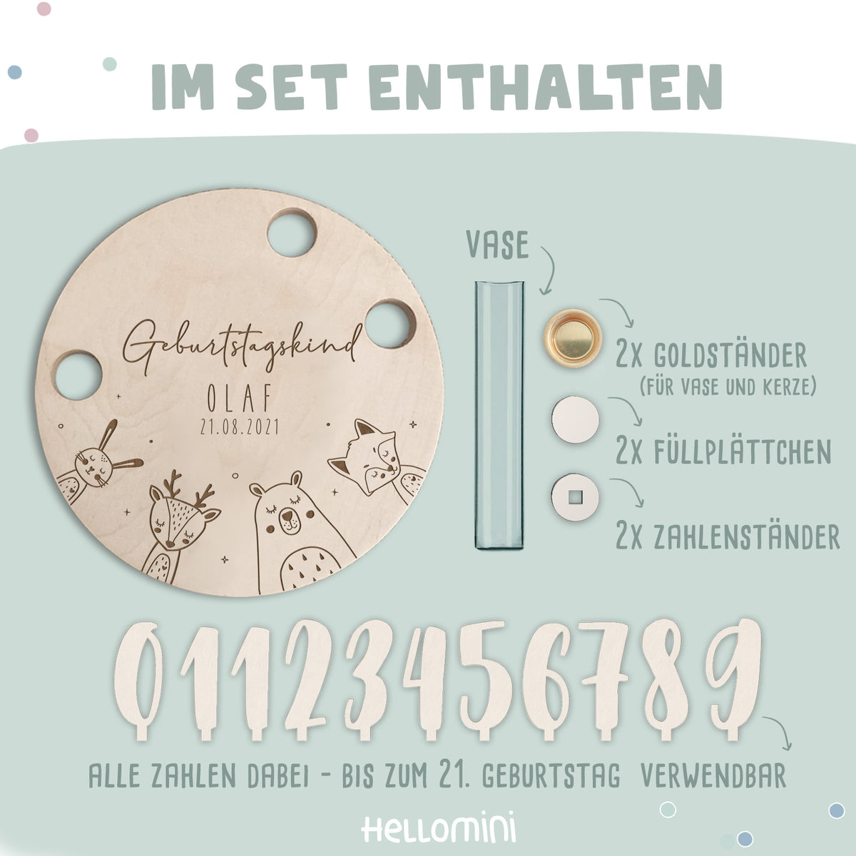 Geburtstagsteller „Waldtiere“ personalisiert Gravur