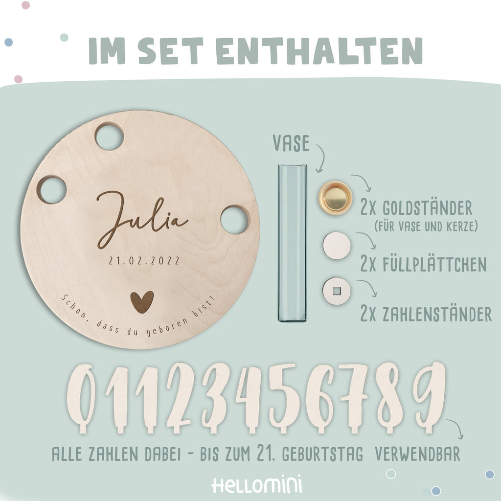 Geburtstagsteller „Herz“ personalisiert Gravur