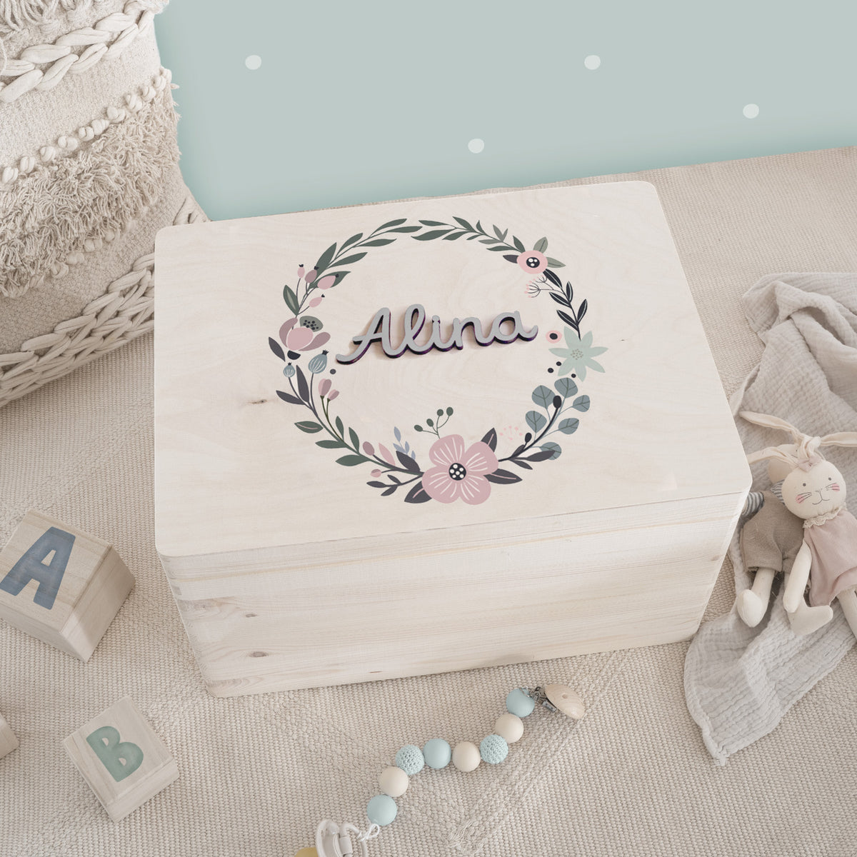 Erinnerungsbox 3D-Name "Blumenkranz" Aquarell